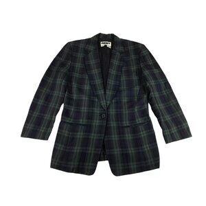 Dkny Jeans Mens Blue Green Plaid Long‎ Sleeve Notch Collar Blazer Jacket Size 4
